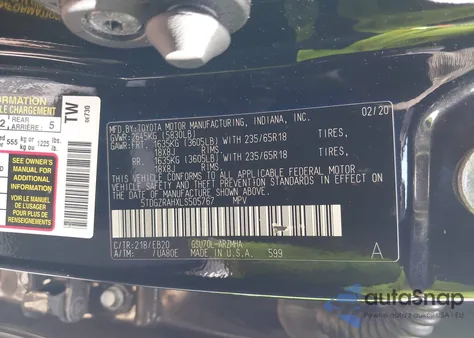 2020 Toyota Highlander Xle from USA, damaged, VIN 5TDGZRAHXLS505767